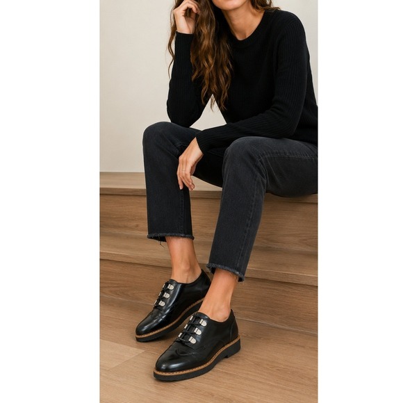 Rebecca Minkoff Shoes - ebecca Minkoff Black Leather Platform Lace Up Shoes‎ Women Size 7M metal deco